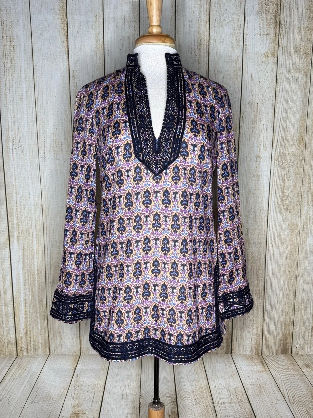 Tory Burch Dynasty Purple Printed Tunic Blouse